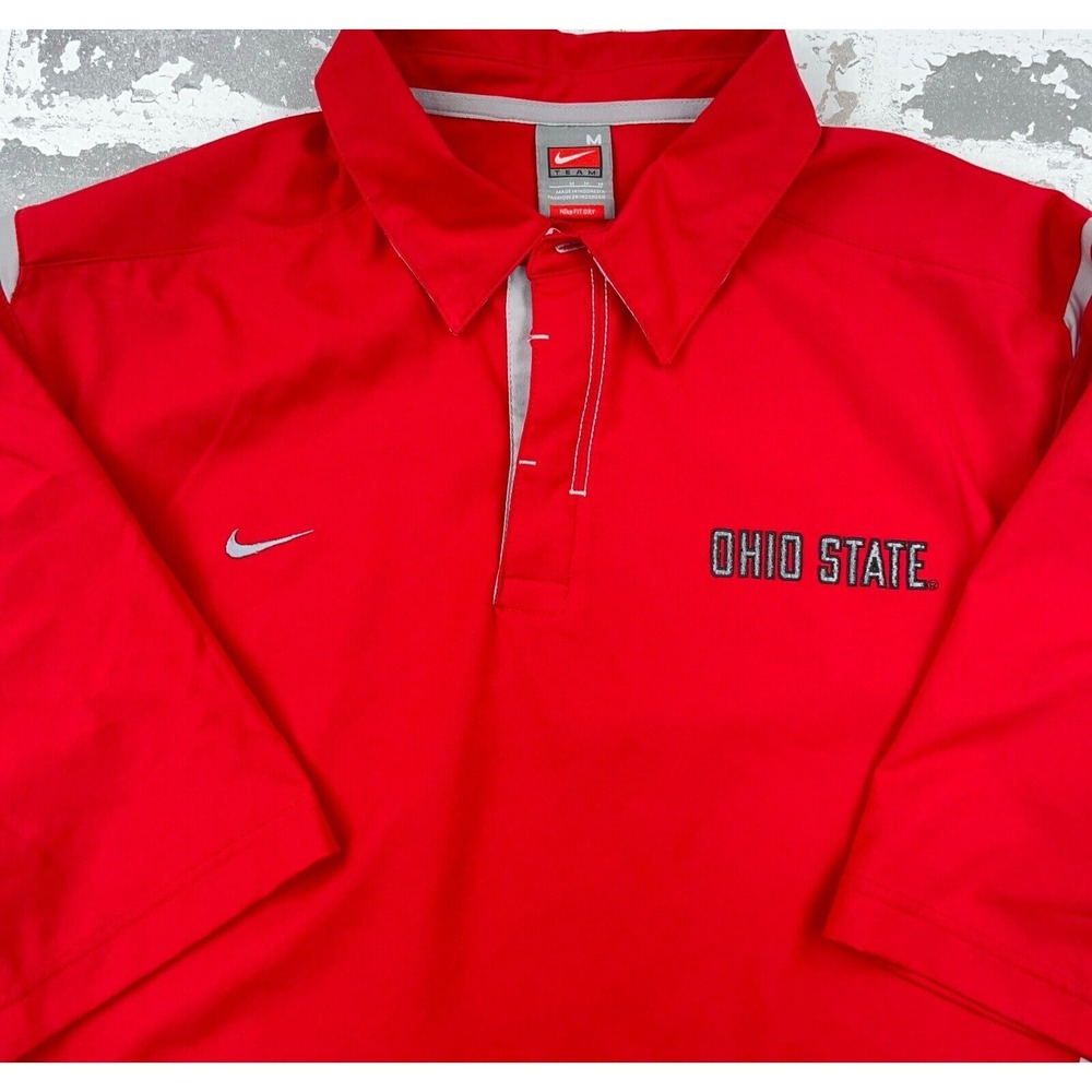 Ohio State Buckeyes Polo Shirt Men Medium‎ Nike Dri Fit Performance Windshirt